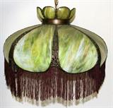 Lot#164, LEADED SLAG GLASS HANGING LAMP, FLOWER SHAPE, H 12", DIA 24"