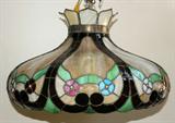 Lot#166, LEADED STAINED AND SLAG GLASS HANGING LAMP, H 13", DIA 24"