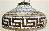 Lot#167, LEADED SLAG AND STAINED GLASS HANGING LAMP, EARLY 20 TH C, H 16", DIA 26"