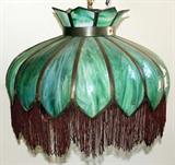 Lot#170, LEADED SLAG GLASS HANGING LAMP, H 14", DIA 24"