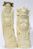Lot#195, CHINESE CARVED IVORY TUSKS, TWO, H 7" & 8"