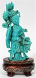 Lot#204, CHINESE CARVED TURQUOISE LADY WITH BASKET, H 4 1/2"