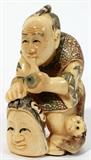 Lot#214, IVORY NETSUKE MAN & MONKEY, H 2"