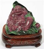 Lot#212, JADE & RUBY HARD STONE BUDDHA, H 2 3/4"
