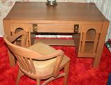 Lot#338, AMERICAN ARTS & CRAFTS OAK DESK & CHAIR, H 30", W 50", D 30"