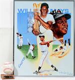 Lot#349, WILLIE MAYS AUTOGRAPHED BASEBALL AND RON LEWIS COLOR LITHOGRAPH, 1995, 2 PCS.