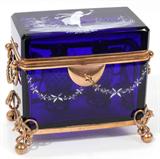 Lot#1007, MARY GREGORY GLASS SCENT BOX, WITH BOTTLES, & GILT METAL MOUNTS, H 4 1/2", L 5", D 3"
