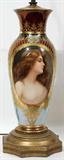 Lot#1029, ROYAL VIENNA PORCELAIN PORTRAIT VASE MOUNTED AS A LAMP, SIGNED RICHTER, H 15", 34" OVERALL