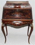 Lot#1033, FRENCH LOUIS XV STYLE FRUITWOOD INLAY BOMBE DESK, C. 1880, H 45", W 32", D 19"