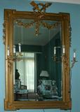 Lot#1115, FRENCH STYLE GILT FRAME MIRROR WITH SCONCES, 72" X 45"