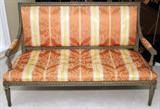 Lot#1123, LOUIS XVI STYLE CARVED WOOD & SILK UPHOLSTERED SETTEE, H 38", L 62"