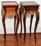 Lot#1131, LOUIS XVI STYLE WALNUT & BURL WALNUT TABLES, PAIR, H 31", W 12" SQUARE