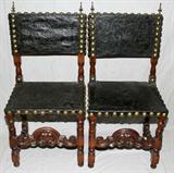 Lot#1233, SPANISH STYLE CHAIRS WITH LEATHER, TWO, H 40", D 15"