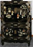 Lot#1268, CHINESE LACQUER & HARD STONE CABINET, H 59", W 40"