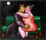 Lot#2006, NOI VOLKOV [RUSSIAN B. 1947], OIL ON CANVAS, 1996, 24" X 24", "THE KISS"