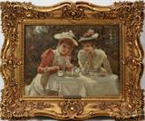THOMAS BENJAMIN KENNINGTON [BRITISH 1856-1916], OIL ON CANVAS, 12" X 16", TEA TIME