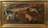 Lot#2016, EDMUND HENRY OSTHAUS (AMERICAN 1858-1928), OIL ON CANVAS, 20" X 40", HUNTING DOGS ON THE SCENT