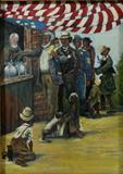 Lot#2022, AFRICAN AMERICAN, OIL ON BOARD, 20TH C., 14" X 10" "VOTING"