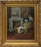 Lot#2023, AFRICAN AMERICAN, OIL ON BOARD, 20TH C., 12" X 10", "INTERIOR SCENE"