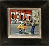 Lot#2025, AFRICAN AMERICAN, OIL ON ARTIST BOARD, 20TH C., 10 1/4" X 11", "JUMPING ROPE"