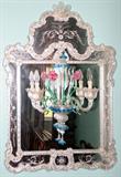 Lot#2063, VENETIAN GLASS MIRROR FITTED WITH A TWO-ARM SCONCE, H 41", W 29"