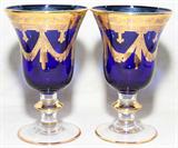 Lot#2202, FIRED GOLD COBALT TO CLEAR GLASS WINES, TWENTY, H 6 1/4"