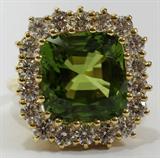 Lot#2205, 11.92CT PERIDOT & 2.00CT DIAMOND RING, GIA, SIZE 6 1/2"