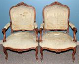 Lot#2222, LOUIS XV STYLE CARVED WALNUT OPEN ARMCHAIRS, PAIR, LATE 19TH C.