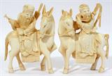 Lot#2266, CARVED IVORY WARRIORS ON HORSEBACK, TWO, H 4 1/4", L 3 1/4"