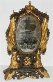 Lot#2280, EUROPEAN GILT CAST IRON MIRROR, ANTIQUE, H 21", W 13"