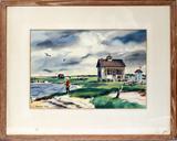 LOT #8 RANULPH BYE (AMERICAN, 1916-2003), WATERCOLOR, 14" X 22", SEASCAPE WITH FISHERMAN