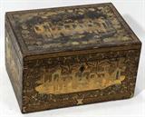 LOT #16 CHINESE LACQUERED TEA BOX, H 6", W 11", D 8"