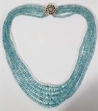 LOT #19 550CT AQUAMARINE BEADED NECKLACE, & 1.50CT DIAMOND CLASP, L 22"