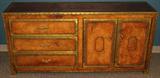 Lot#28, LEATHER, BRASS & NAIL HEAD TRIM SIDEBOARD, H 29", L 63", D 16"