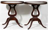 Lot#38, MERSMAN MAHOGANY HARP BASE END TABLES, PAIR, H 27", L 24"
