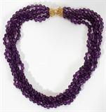 Lot#53, 6MM 5 STRAND NATURAL AMETHYST BEADED NECKLACE, L 18"