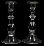 Lot#61, STEUBEN CRYSTAL SINGLE-LIGHT TEARDROP CANDLESTICKS, 3, H 8 3/4"