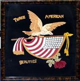Lot#109, AMERICAN WOOL EMBROIDERY, "THREE AMERICAN BEAUTIES", C. 1900, 29" X 20"