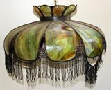 Lot#279, LEADED SLAG GLASS HANGING LAMP, H 11", DIA 24"