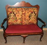 Lot#1029, BURL WALNUT VENEER & MARQUETRY SETTEE, LATE 19TH C., H 48", L 50"