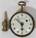 Lot#1032, SWISS ENAMEL AND GILT POCKET WATCH SIGNED TERROT, C. 1800, DIA 1 3/4"
