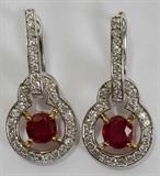 Lot#1044, 1.30CT RUBY & 1.10CT DIAMOND DANGLE EARRINGS, PAIR, L 1"