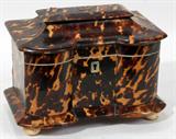 Lot#1066, TORTOISE SHELL & IVORY TEA CADDY, C. 1840, H 6.5", W 8", AS IS