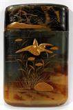Lot#1068, JAPANESE GOLD LACQUERED HORN CARD CASE, ANTIQUE, H 4", W 2 1/2"