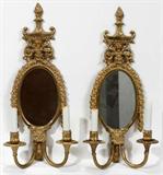 Lot#1095, BRASS TWO-LIGHT MIRRORED SCONCES, PAIR, H 21", W 10"