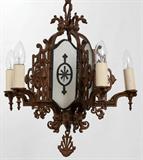Lot#1098, IRON FIVE-LIGHT CHANDELIER, C. 1920, H 17", W 17"