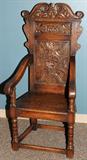 Lot#1105, ENGLISH CARVED OAK ARMCHAIR, C. 1900, H 52"