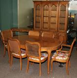 Lot#FRENCH STYLE FRUITWOOD DINING TABLE, CHAIRS (6), BREAKFRONT, & SERVER