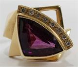 LOT #1278, 14KT YELLOW GOLD AMETHYST & DIAMOND RING, SIZE 9 3/4