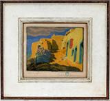 LOT #2019, GUSTAVE BAUMANN (US/GERMAN 1881-1971), COLOR WOODCUT ON FLAX PAPER, 5 3/4" X 7 3/8" "OLD SANTA FE"